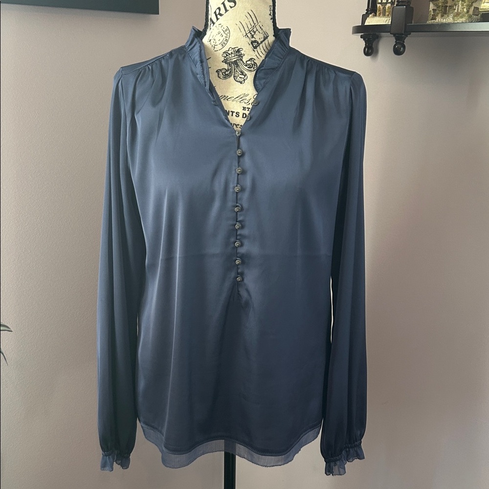 White House Black Market Navy Button-Down Blouse